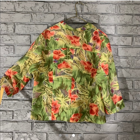 multicoloured floral semi sheer peekaboo button up - Picture 3 of 4